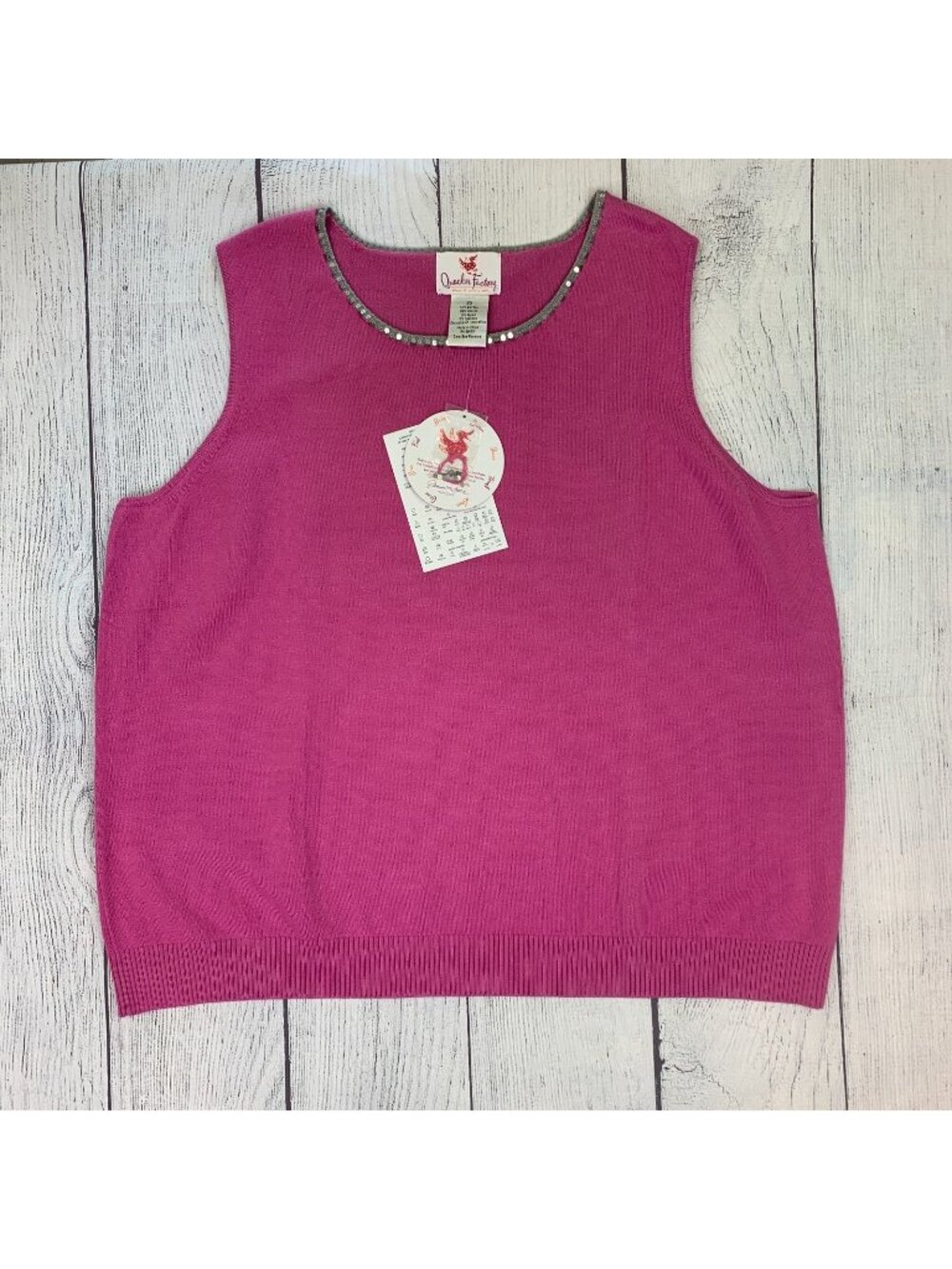 Quacker Factory sz 2X Pink Knit Sleeveless Top Sequined Neckline New NWT